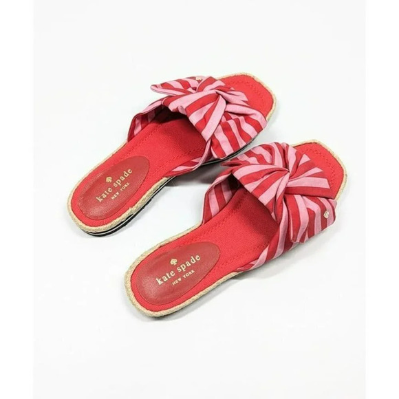 Kate Spade Women's Caliana Pink Red Striped Bow Flat Sandals Size 5.5 MSRP $138 - Picture 6 of 11